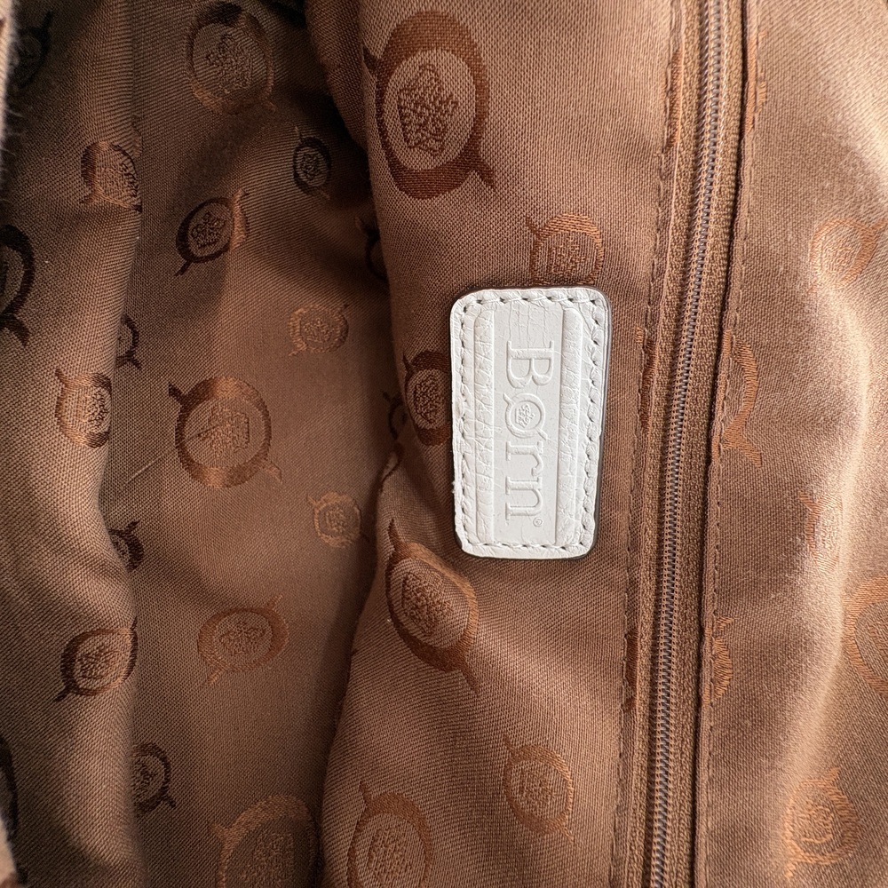 Born Eva Woven Leather Satchel Bag Whitecap Cream Floral Bottom Top Handle Purse - Picture 9 of 13